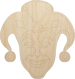 Court Jester Joker Harlequin Unfinished Wood Shape Piece Cutout for DIY Craft Projects - 1/4 Inch Thick - 4.70 Inch Size