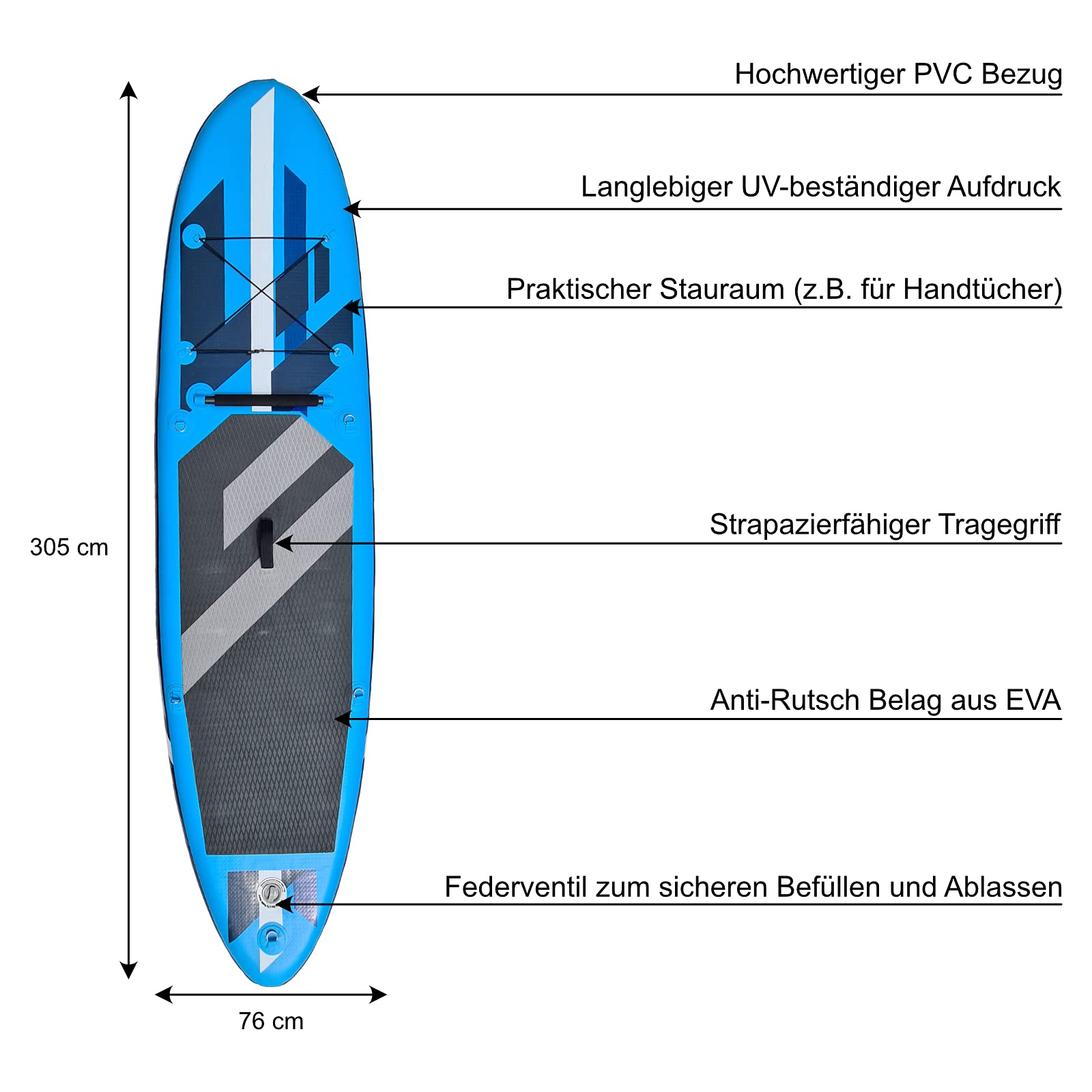 Kajak SUP Stand Up Paddle Paddleboard gonfiabile tavola da surf Canu 305 cm Blu