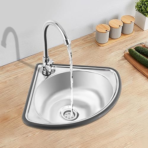 Miniatura 2 de Fregadero de caída con grifo y tubo de entrada, fregadero de cocina de acero inoxidable de esquina triangular para cocina y baño, lavabo de encimera