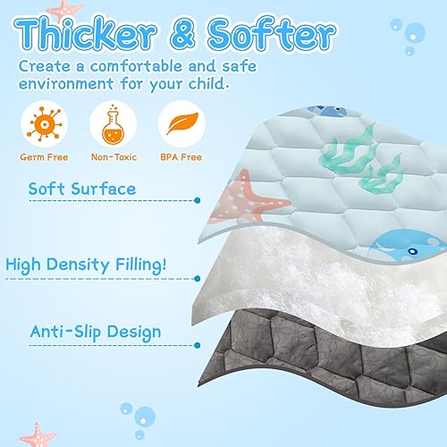 Miniatura 6 de Tapete de juego para bebé de 65 x 50 pulgadas, tapete de juego grueso y suave acolchado para corral de juegos para bebés, tapete de juego grande