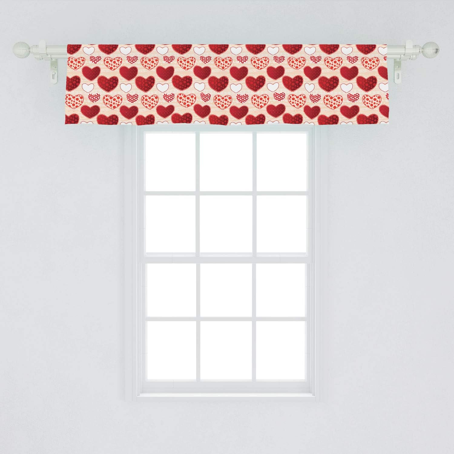 Lunarable Love Window Valance, Love Valentine's Day Patchwork Warm Colors Polkadots Striped Background, Curtain Valance for Kitchen Bedroom Decor with Rod Pocket, 54" X 12", Scarlet White