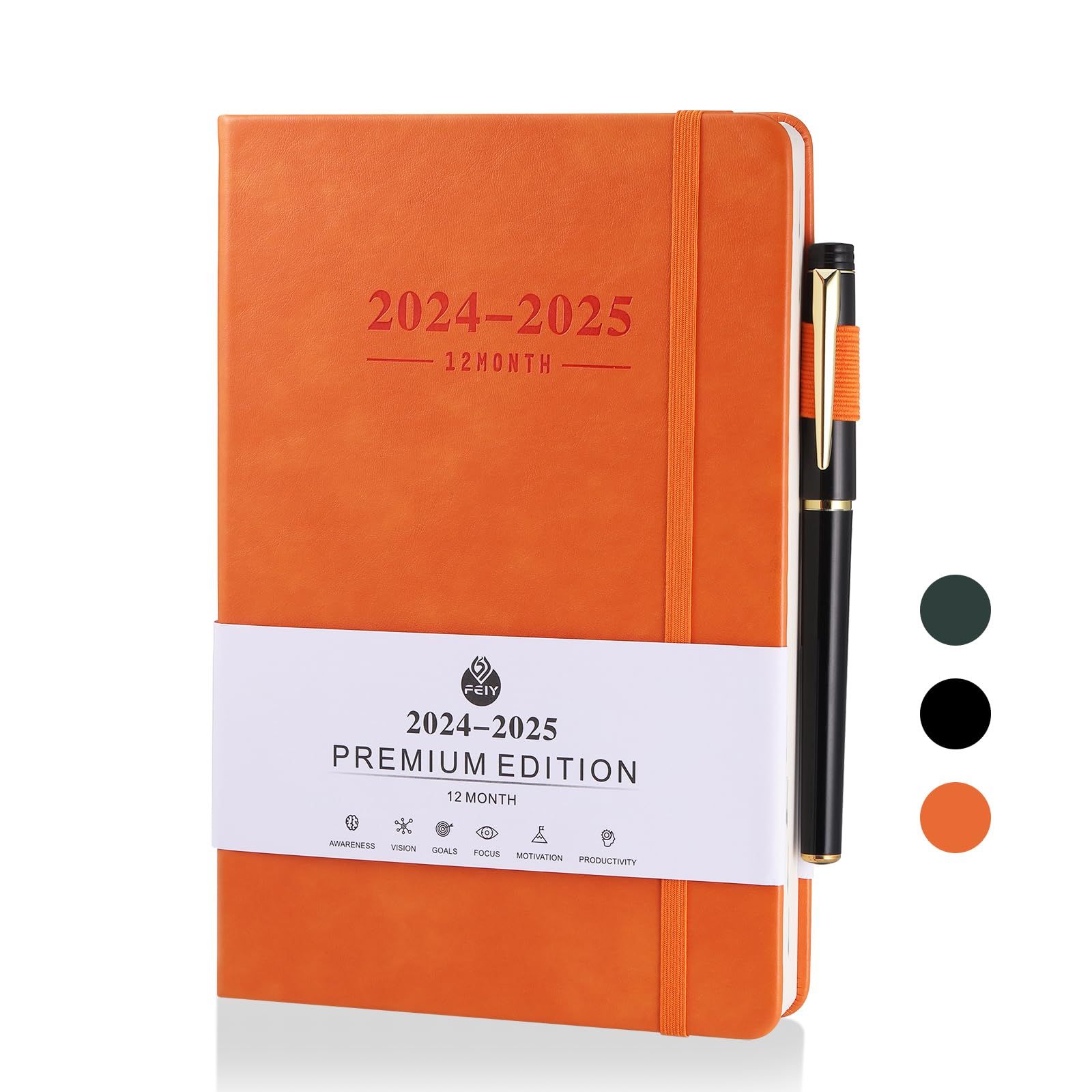 JIANTA Agenda 2024 2025 (julio 2024 - junio 2025), agenda 2024 2025 dia por pagina, agenda diaria tamaño A5 2024/25 con letras mayúsculas, bolígrafos de gel - Naranja