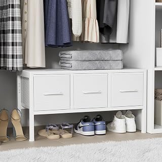 BOLUO 3-Drawer Fabric Closet Organizer - Small White Dresser for Bedroom, Dorm, Floor Storage with Shoe Shelf