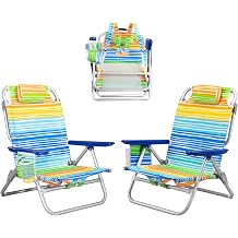 PRETZI Backpack Beach Chairs for Adults - Folding Heavy Duty Camping Chair with Storage Pouch, Cup Holder & Towel Rack, Lightweight & Adjustable Lounge Chair for Outdoor,Travel 2 Packs/Rainbow