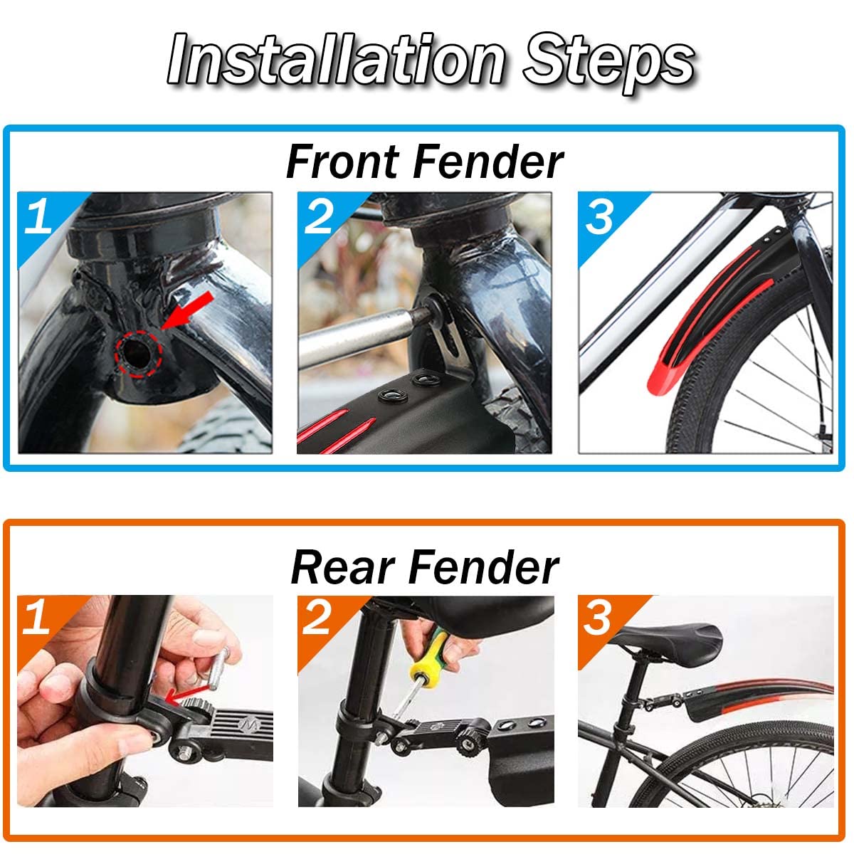 WEST BIKING 2 Pcs Bicycle Fenders Set 22-24 Inch MTB Front/Rear Mudguard Tire General Cycling Mud Guard Wings Bike Accessories-684367