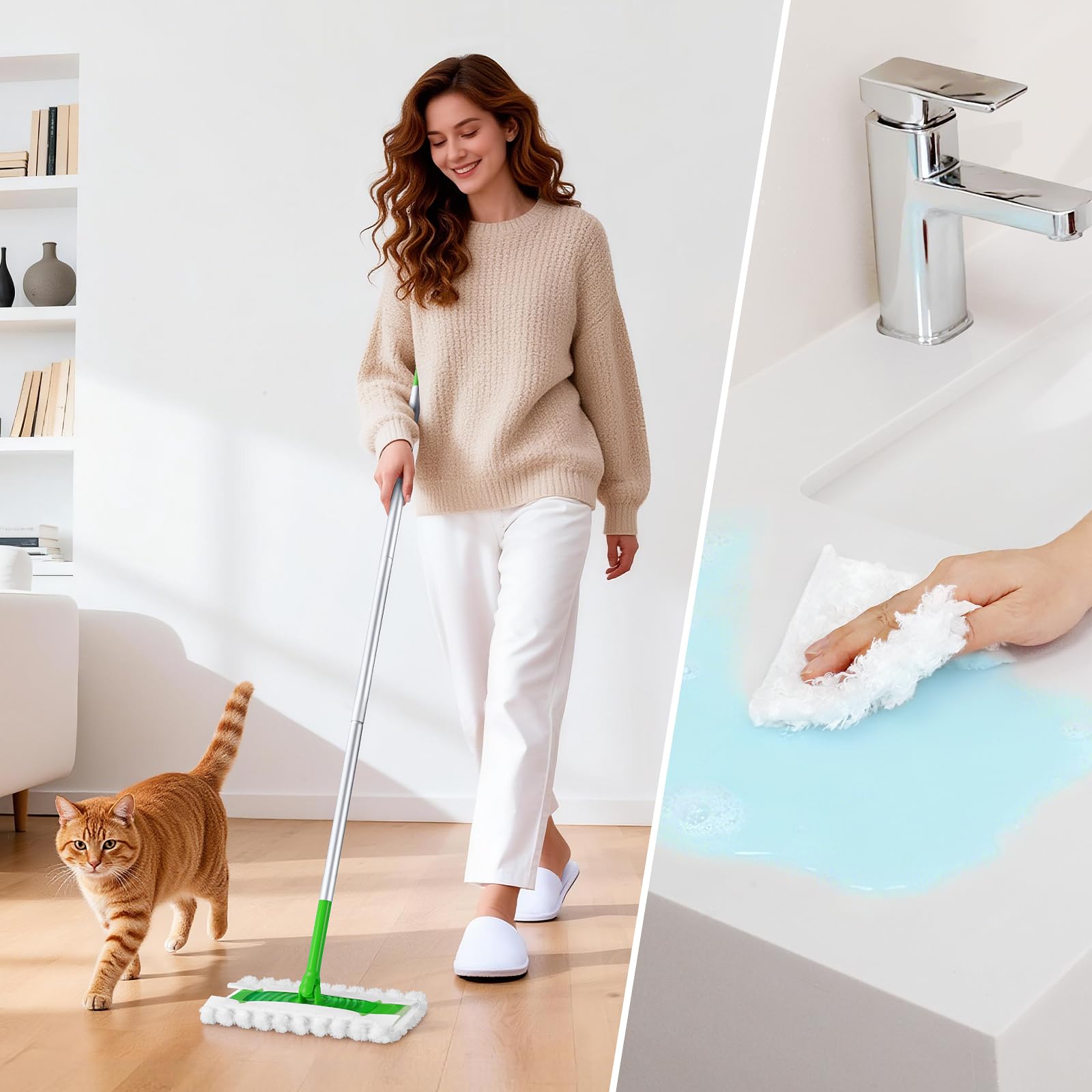 Almohadillas desechables mejoradas para fregona para mascotas compatibles con Swiffer paños de barrido seco, repuesto de plumero, herramientas desechables de limpieza del hogar, 60 unidades