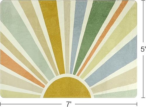 Miniatura 2 de STARUIA Alfombra bohemia para sala de estar, alfombra lavable grande de 5 x 7 pies para dormitorio, alfombra colorida de niños para aula,