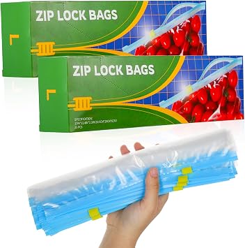 50 Pcs Food Freezer Bags, Large Zip Lock Bags 4.55L, Ziplock Bag Food | Leak-Resistant Zip Seal, Reusable, Expandable Bottom, BPA Free, for Fruits, Vegetables, Meat, Grains, Snack, Food Storage