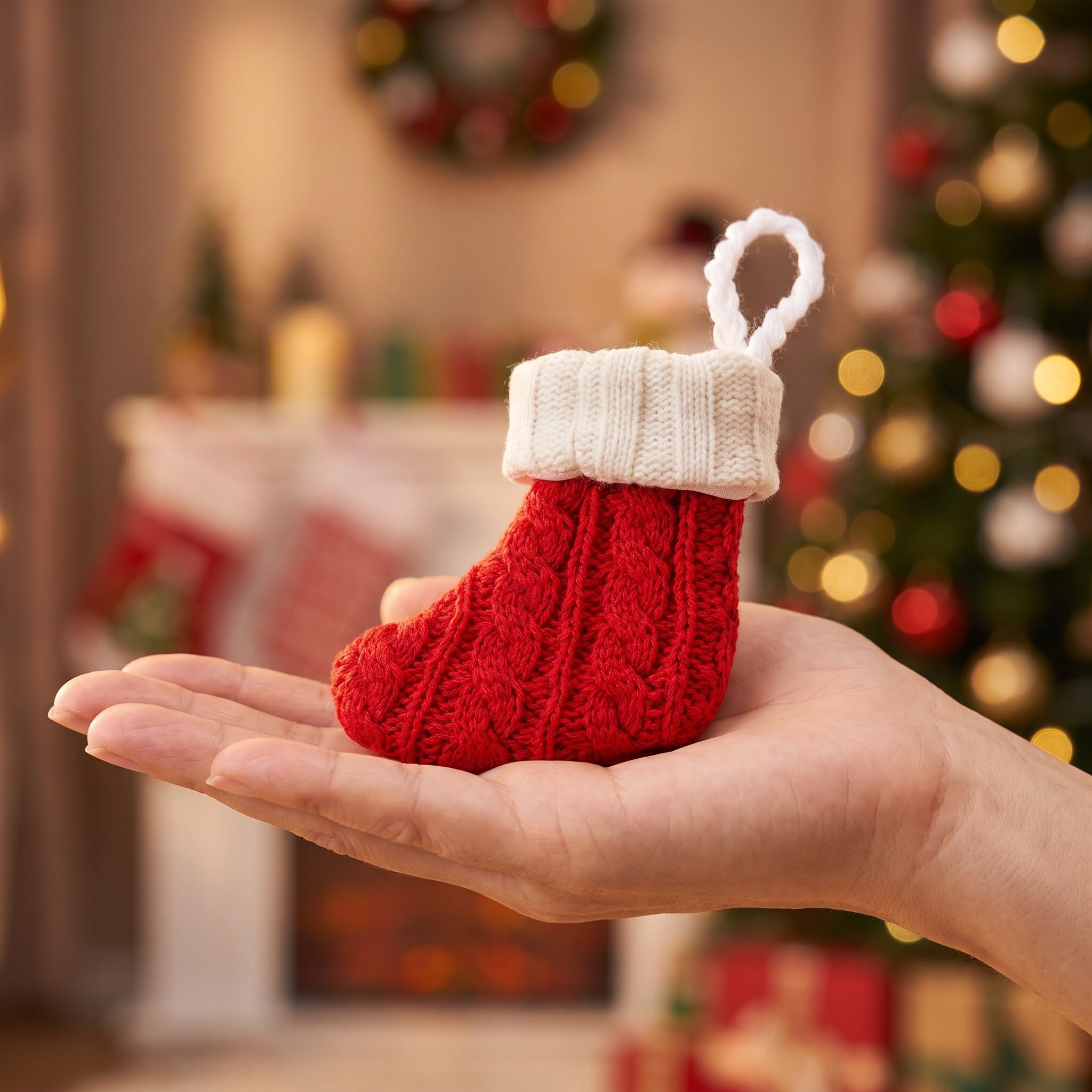VICASKY 12 Mini Calcetines navideños de Punto para Colgar en el árbol de