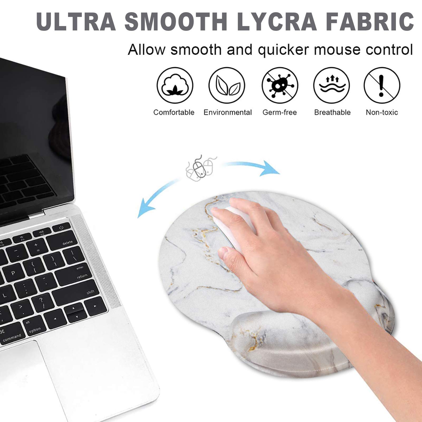 Tappetini per il Mouse Marmo grano Mouse Pad con resto di polso e tastiera Pad Soft Comfort Design ergonomico for ufficio Computer PC Tappetino Mouse Poggiapolsi (Color : D