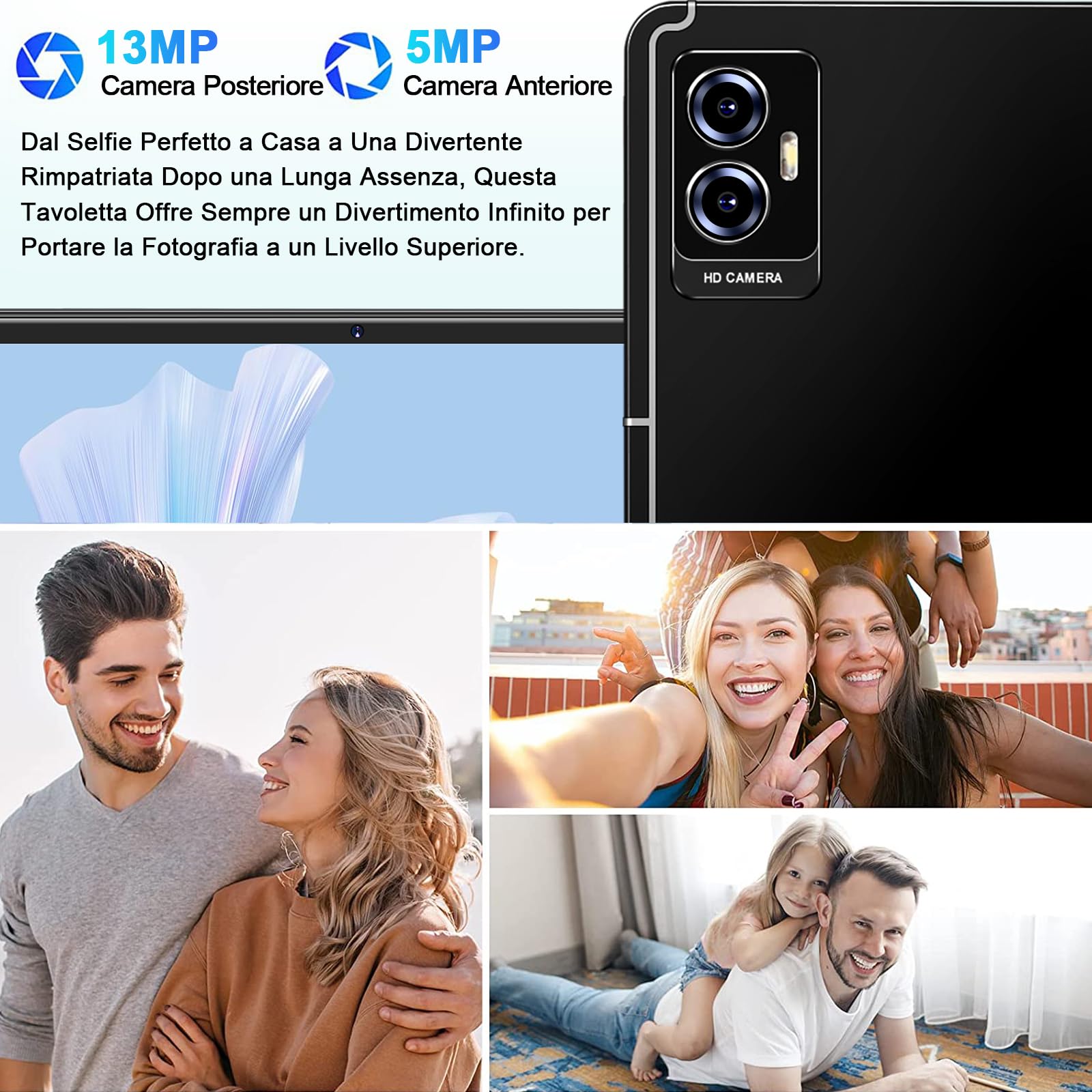 UJJ Newest Tablet Android Tablet 11 Pollici 16GB RAM + 256GB ROM (1TB TF), Octa-Core, 2.0 GHz, 1280 * 800 IPS FHD, 5G WiFi, 8600mAh, Bluetooth 5.0, 8MP+13MP+2MP, Tablet PC con Custodia, Nero - Vista 5