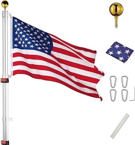 Yescom - Kit de mástil telescópico de bandera de 30 pies, 2 banderas de calibre 16, mástil de aluminio de 3 x 5 pies, bandera de Estados Unidos y
