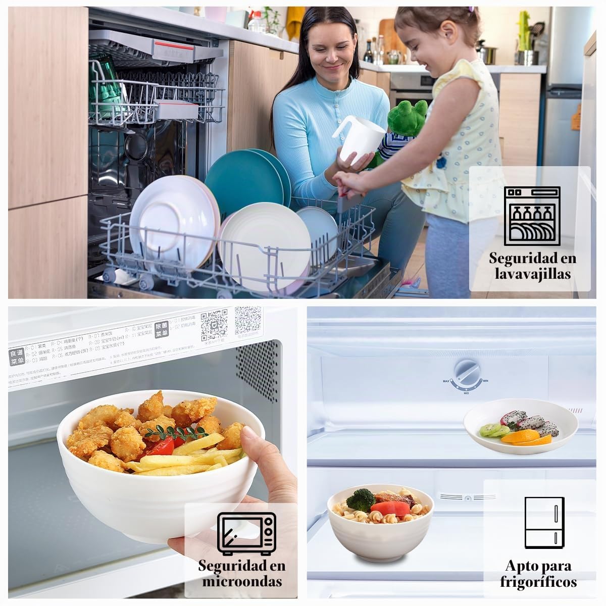 Berglander vajilla de plástico blanco Servicio de 24 piezas para 6, juegos de platos y tazones reutilizables incluye platos de cena, plato de postre, tazones de cereales, tazas para el hogar, jardín