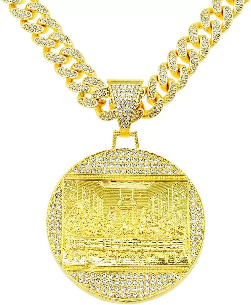 Last supper Chain for Men Iced Out Pendant Cuban Link chain for women Christian Cross Rectangle Pendant Necklace Religion Style Hip Hop Punk Rock Clubs jewelry