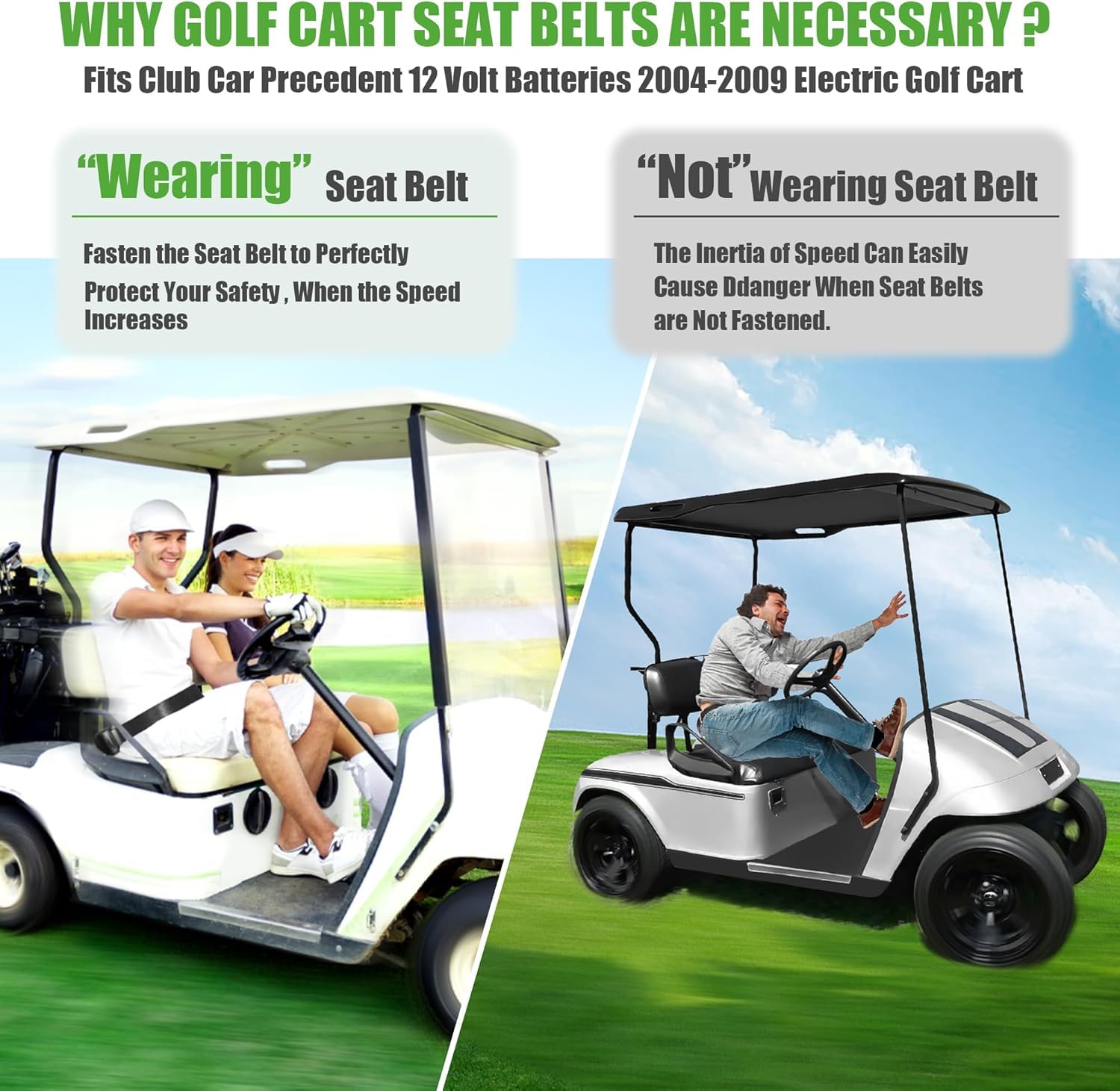 Cinture Di Sicurezza Retrattili Per Carrello Da Golf | Set Da 2, Lunghezza 101,6 Cm | Universali Per Club Car, EZGO, Yamaha | Con Viti SUS304 - 2