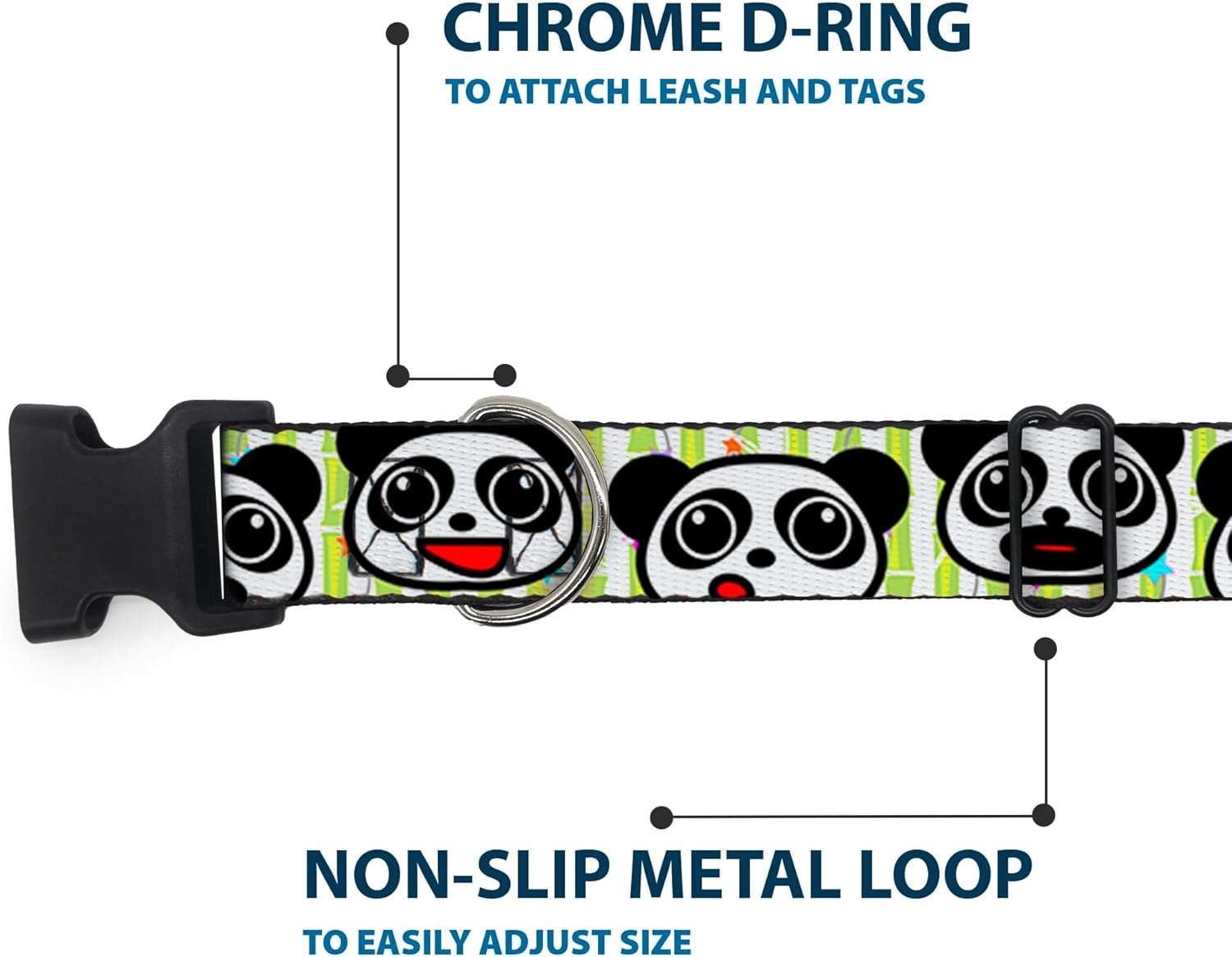 Buckle-Down 16-23" Panda Bear Cartoon Bamboo Plastic Clip Collar, Wide Medium