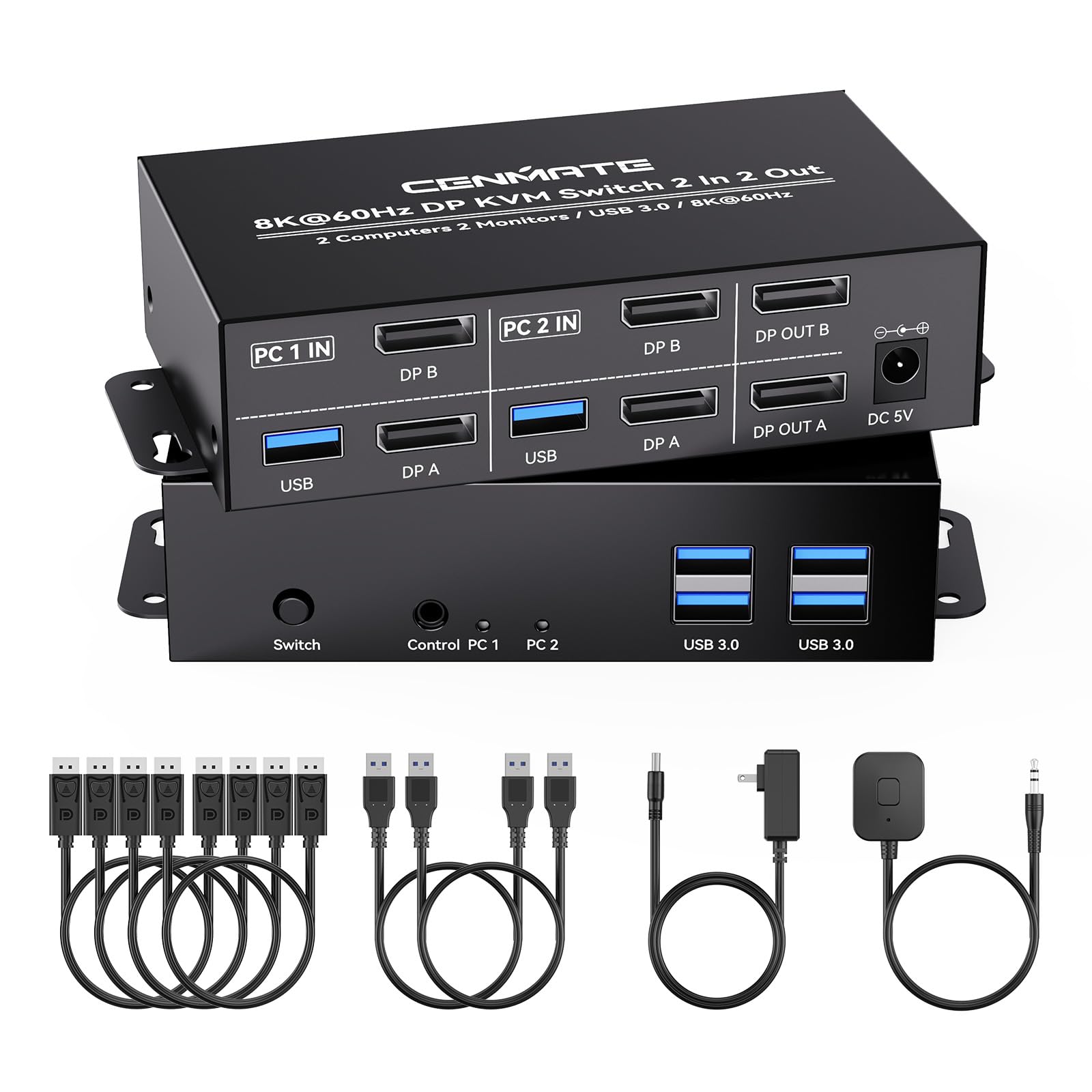8K@60Hz Displayport KVM Switch 2 Monitors 2 Computers,Aluminum with 4 USB 3.0 Ports for 2 Computers Share DualMonitors Keyboard Mouse Printer with 2 USB Cables/PowerAdapter/Controller-image-32