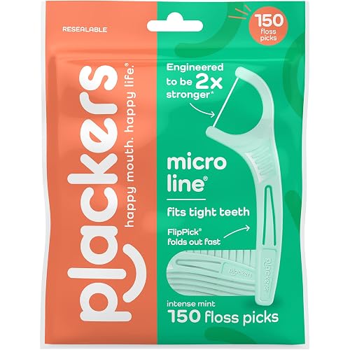Plackers Micro Line Floss Picks, Intense Mint, 150 Count