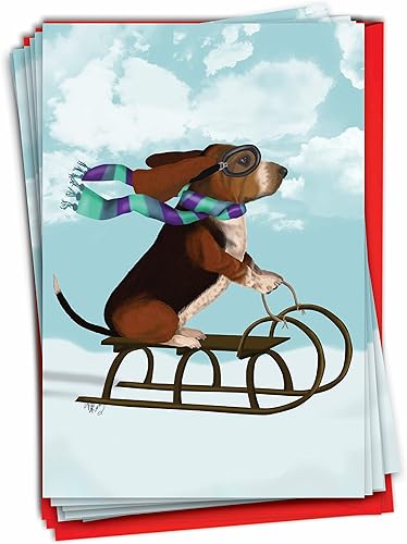 The Best Card Company Juego de 12 tarjetas de felicitación de Navidad con sobres de 5 x 7 pulgadas (1 diseño, 12 cada uno) Noel Animals-Dog