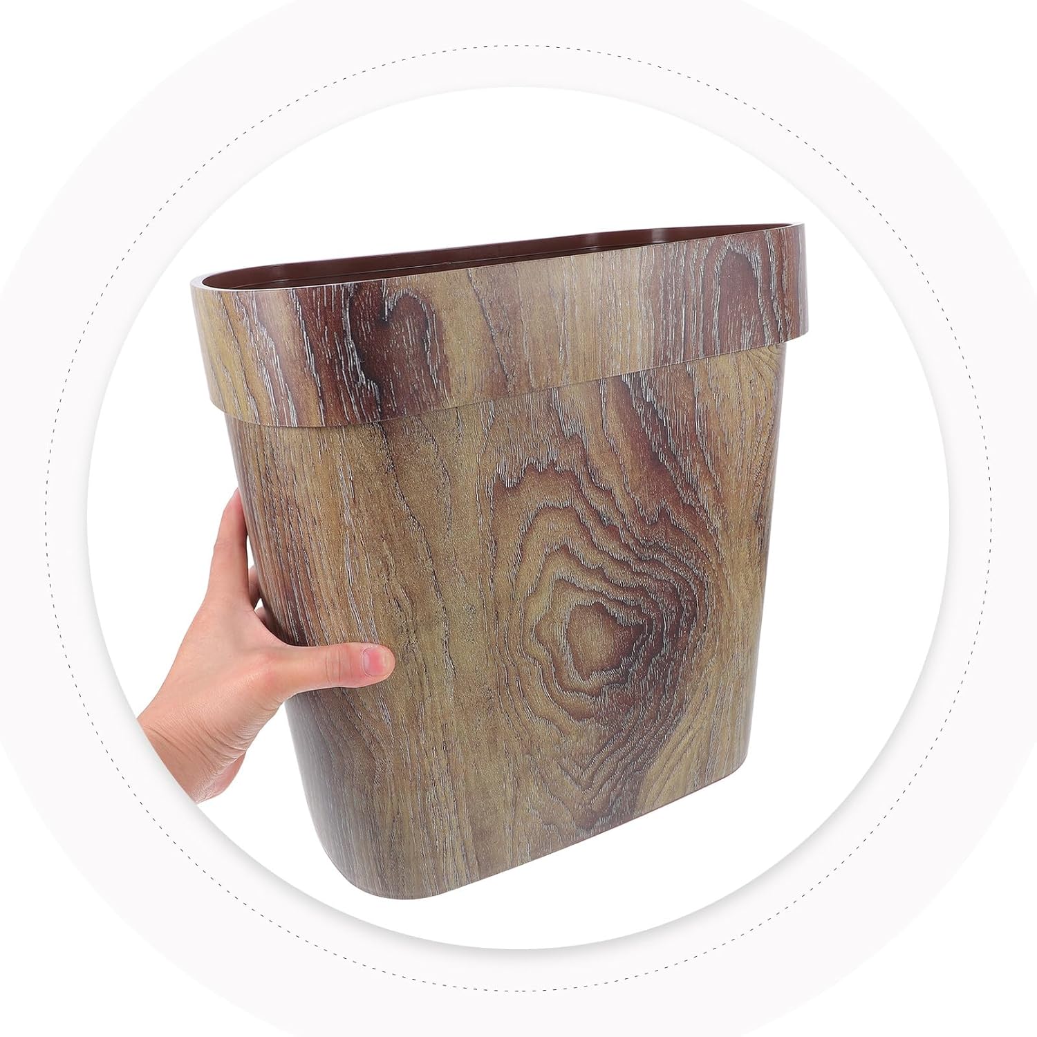 SHINEOFI Marble Pattern Oval Trash Can Open Top Plastic Garbage Bin Narrow Wastebasket for Bathroom Kitchen Bedroom Storage and Organization