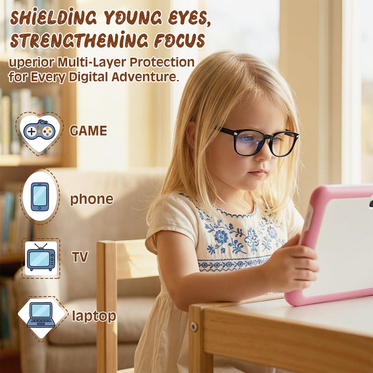 Anti-Blaulicht-Brille für Kinder, Mädchen und Jungen, blendfrei, schützt die Augen am Computer