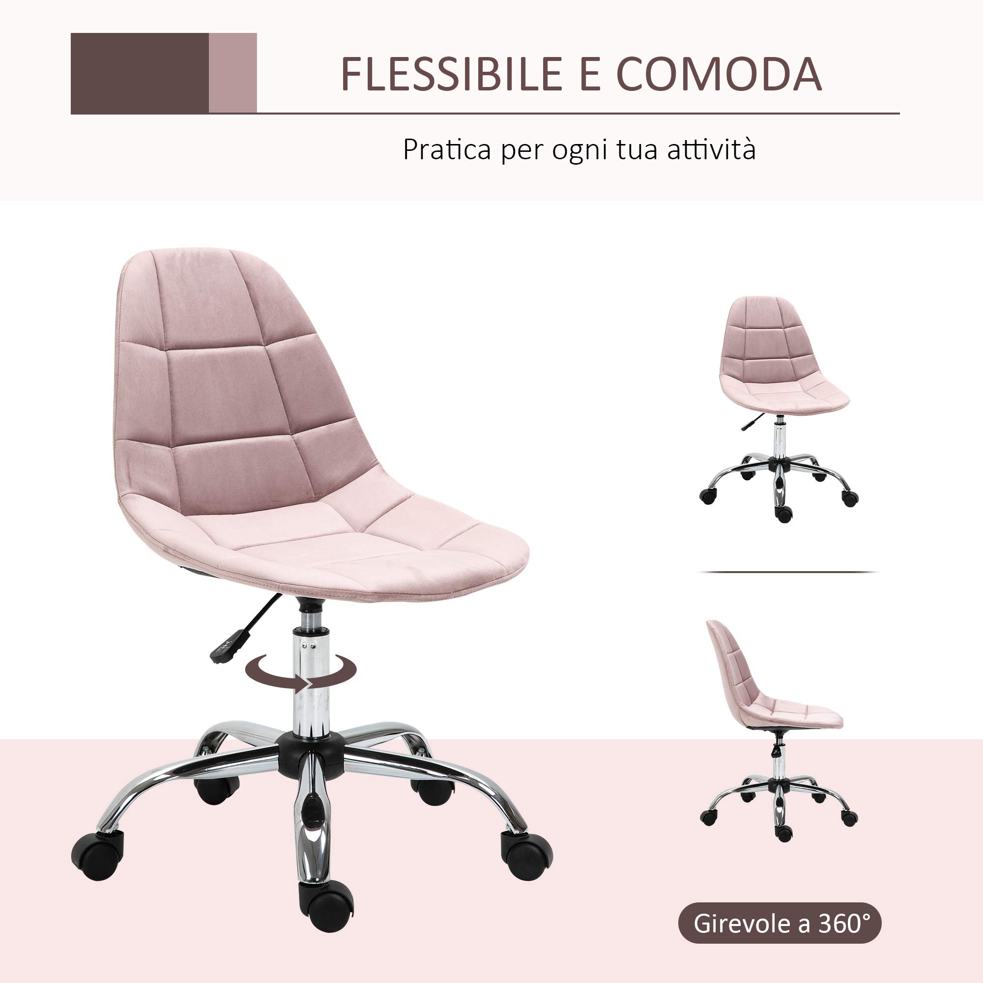 Vinsetto Sedia da Ufficio Girevole Ergonomico, Regolabile, Rosa