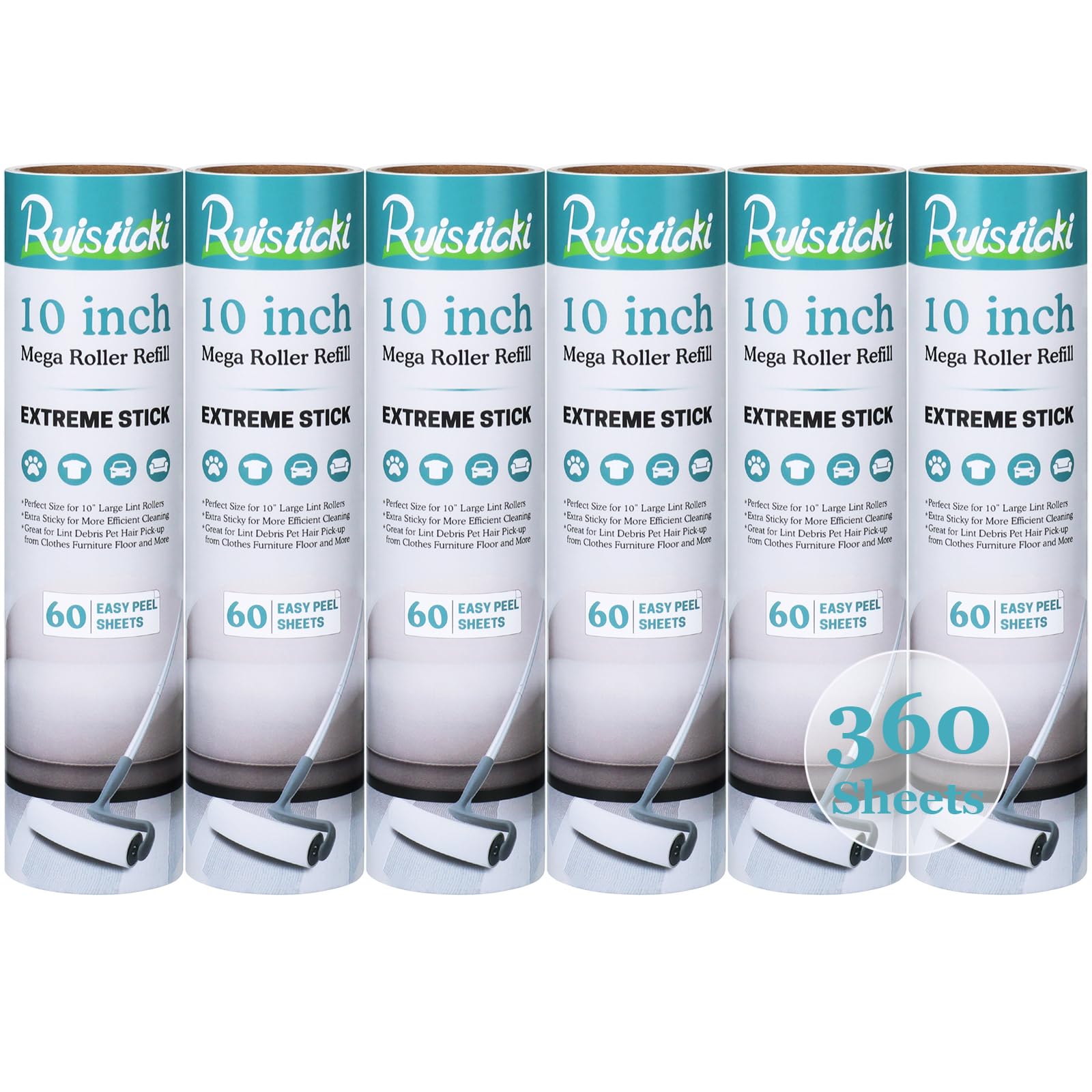 Evercare - Ricariche per rulli grandi per peli di animali domestici, 25,4 cm, design intelligente, 50% in più di rimozione dei peli di animali domestici, 60 fogli per ogni ricarica, 6 confezioni da