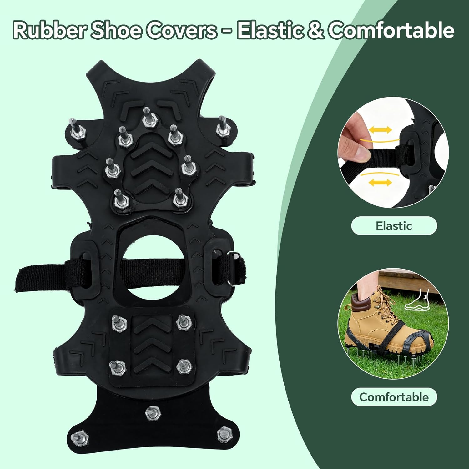 Lawn Aerator Shoes, Pre-Assembled Spikes, Flexible Rubber Covers with Foot Protection, Adjustable Straps for Garden, Grass, Courtyard Maintenance Aeration (5 to 9)