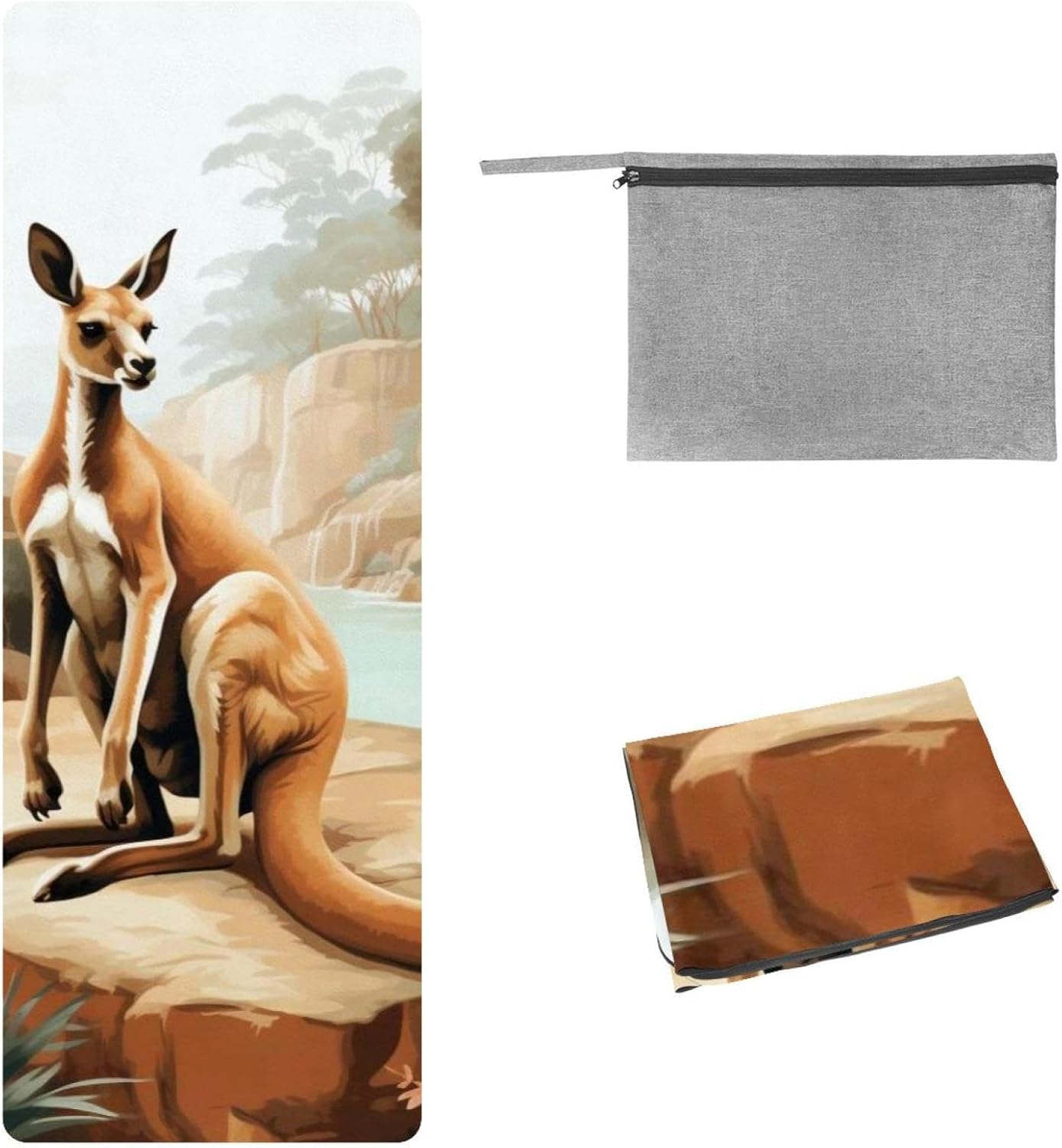 Yoga Towel, Kangaroo Pattern Non Slip Sweat Absorbent Hot Yoga Mat Towel for Hot Yoga, Pilates and Fitness - 72.8" x 26.8"