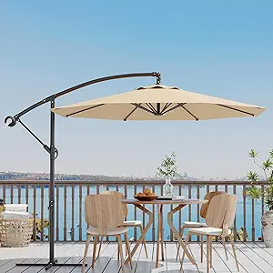 10FT Cantilever Umbrella outdoor patio, Offset Patio Umbrella with Easy Lift & Tilt Adjustment, UV Protection Fade Resistant for Deck, Pool, Garden, Tan