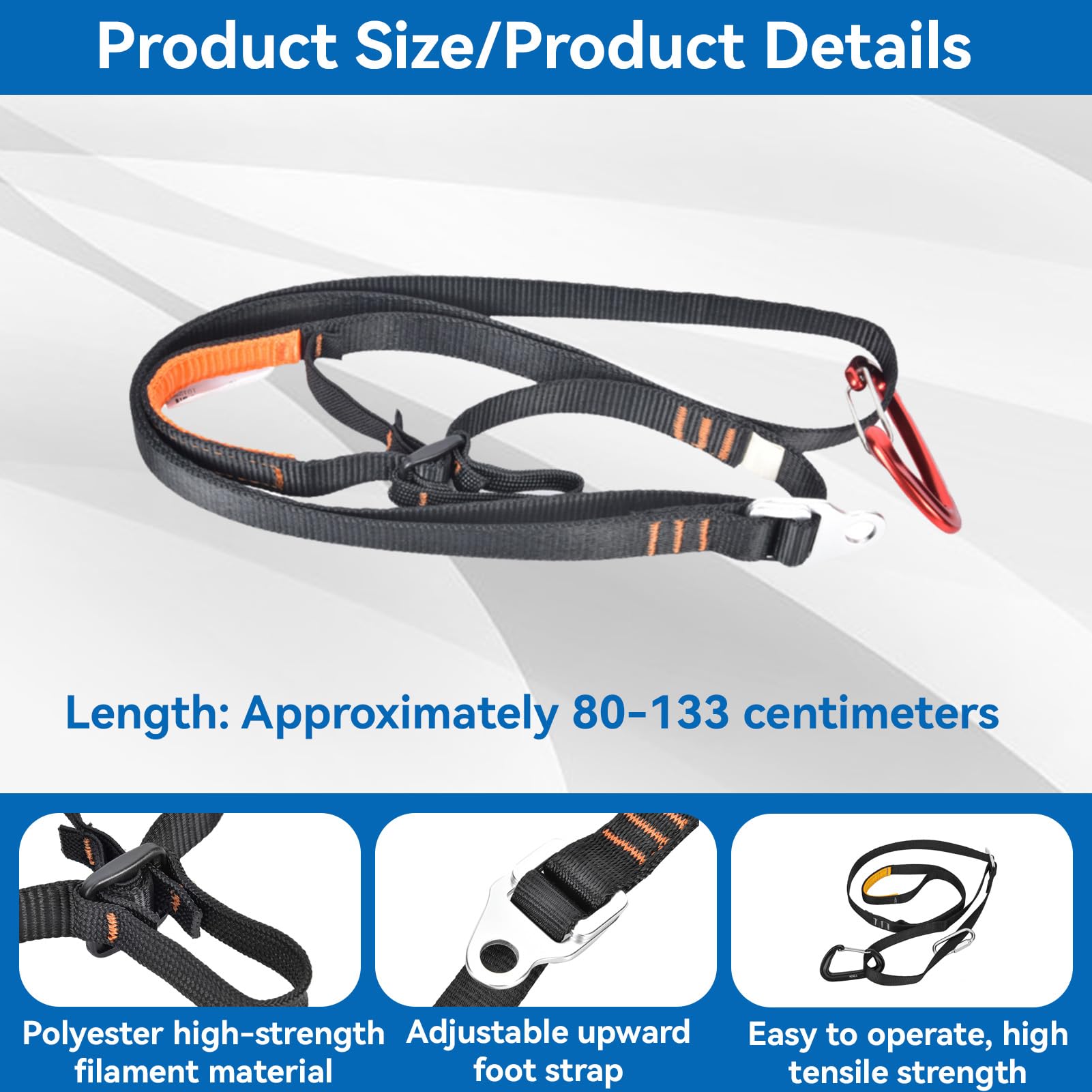 HERCHR Pédale d'ascension, 80-133 cm/31,5-52,4 Pouces Pédale d'escalade d'extérieur Sangle d'ascension d'escalade Ceinture de Pied en Corde pour l'alpinisme Escalade Protection Technique