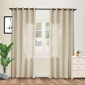 cololeaf Linen Curtains Light Filtering Curtains Privacy Window Treatment Farmhouse Curtains for Living Room Burlap Drapes for Bedroom Bronze Grommet Top Chic Sand Beige 52Wx63L 1 Panel