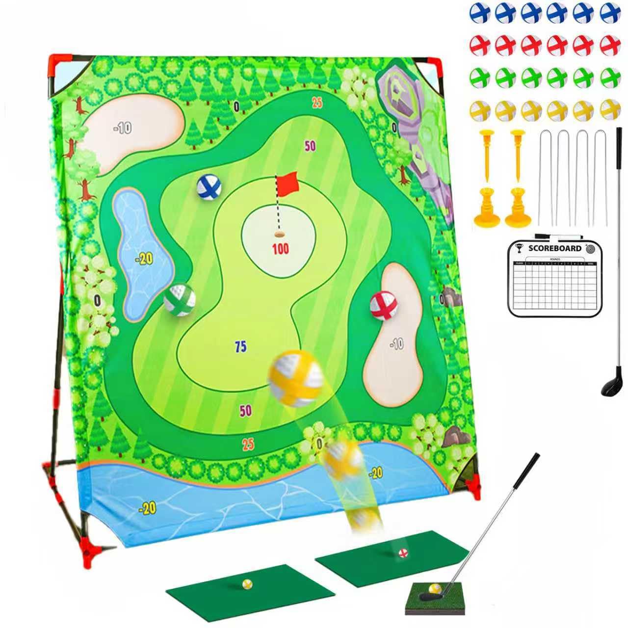 Kids Golf Game Set, Sticky Golf Darts Chipping Game for Indoor & Outdoor Play, Golf Battle Swing Training Mat with Target Wall, Putting Practice Game for Kids, Adults & Family