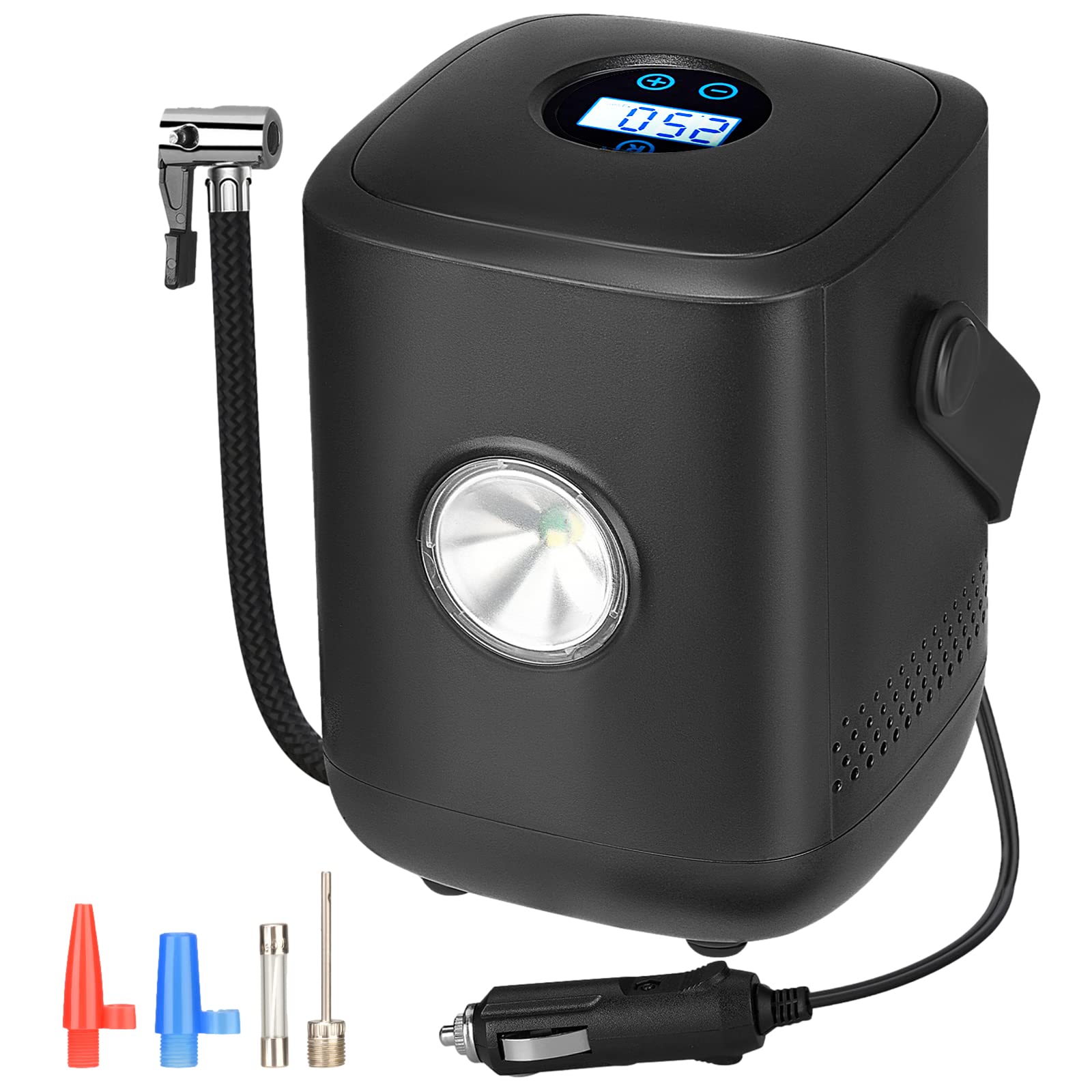 Tyre Inflator Air Compressor, Rechargeable Electric Digital Tire Pump with  LED Light, 12V 120W Cordless Air Compressor, Portable Car Tyre Inflator  with 3 Nozzle Adaptors for Car Motorcycle Bicycle : Amazon.co.uk: Automotive
