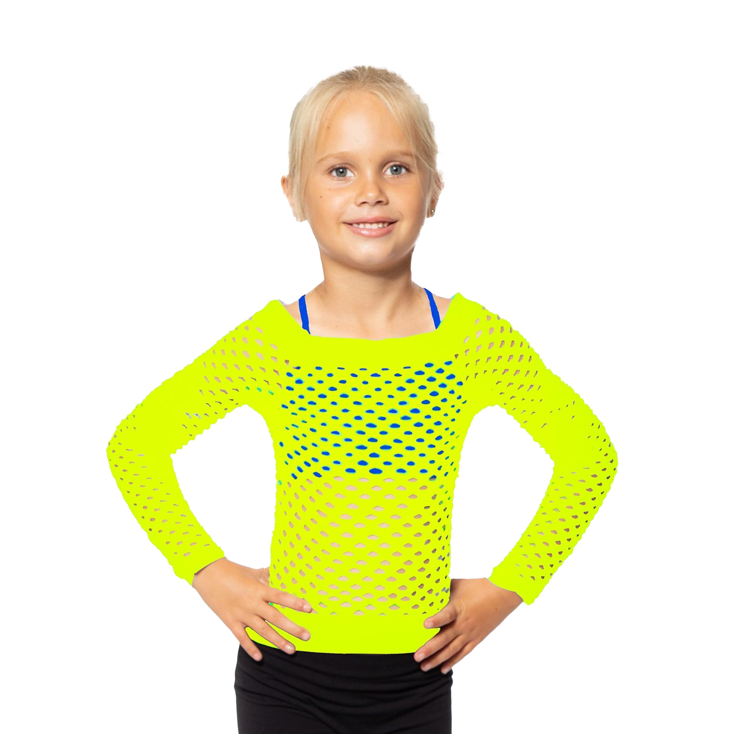 Malibu Sugar Little Girl Long Sleeve Full Mesh Top - Neon Outfits Tops Dance Clothes for Athletic Kids Gym Shirt for Girls Age 4-6