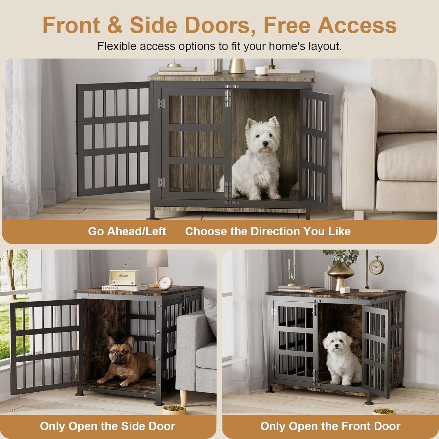 27" Dog Crate Furniture for Small Dogs, Heavy Duty Dog Cage for Small & Medium Dogs with Wheels, Indoor Puppy Crate, 26.6" L x 20.9" W x 23.8" H, Decorate House as TV Stand, End Table — Rustic Brown