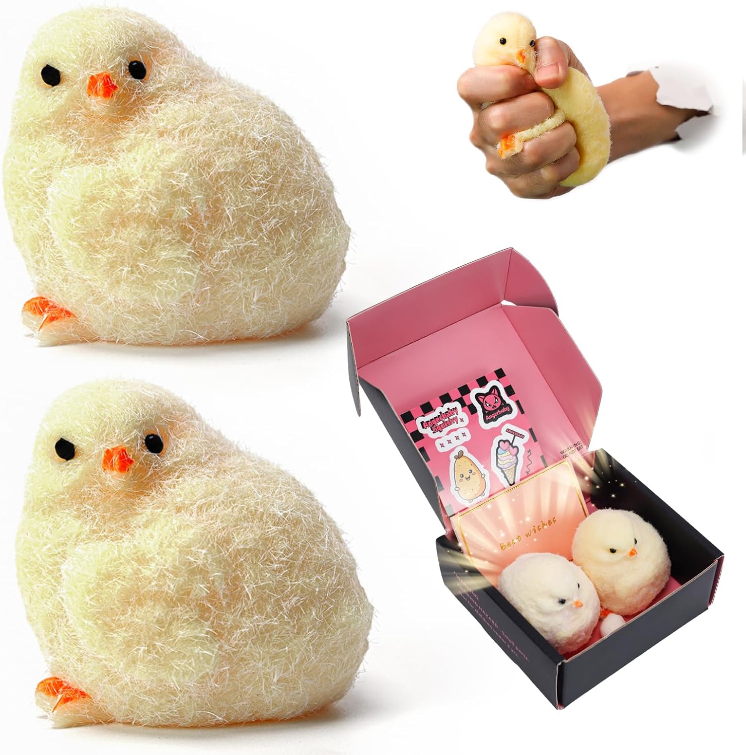 2PCS Taba Squishy Chick Toy, Hand Make Fidget Chicken Sticky Silicone Squeeze Toys Ultra Soft for Kids & Adults, Chick Squishies Toys for Stress Relief.