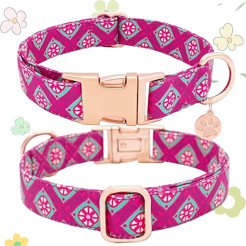 Miniatura 5 de HSIGIO Collar de algodón suave para perro, ajustable y duradero, bonito diseño floral con hebilla de liberación rápida, regalo para perros grandes,
