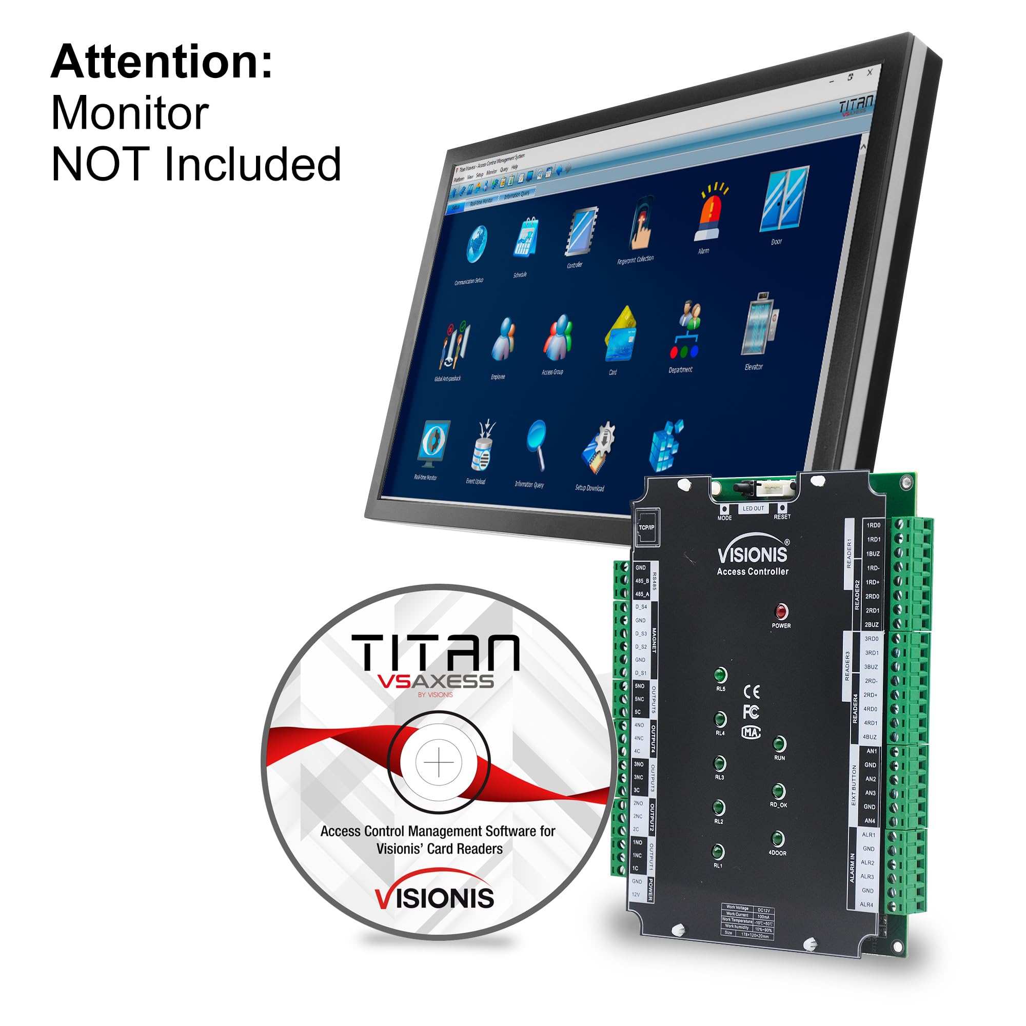 Visionis VS-AXESS-4ETL-PCB Controlador de placa de sistema de control de acceso de red de cuatro puertas para seguridad de 4 puertas con TCP/IP Wiegand y software de escritorio 10.000 usuarios