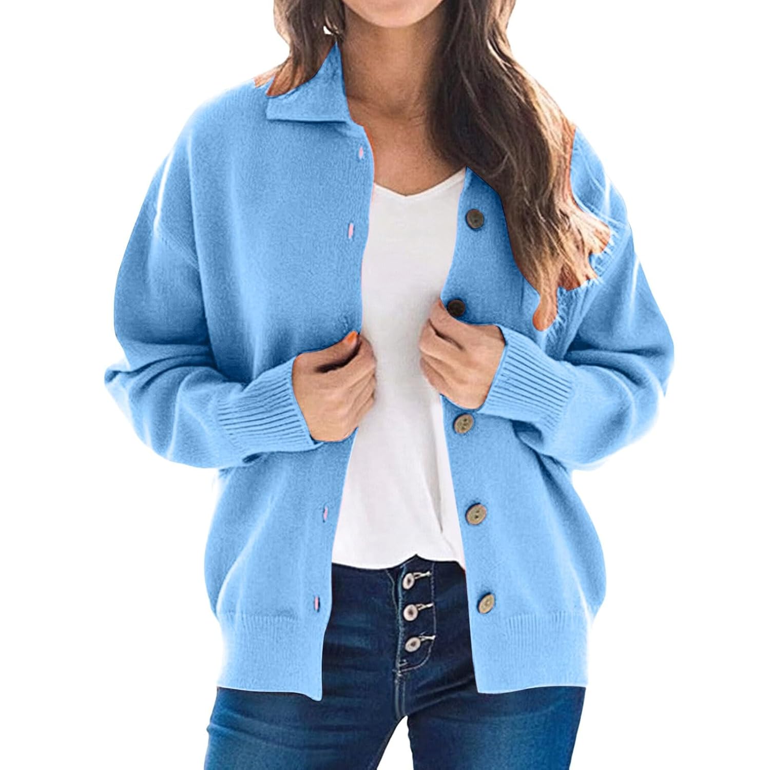 Cashmere Cardigan Sweaters for Women Long Sleeve Luxury Cozy Knit Clothes Open Front Button Down Cardigan with Pockets