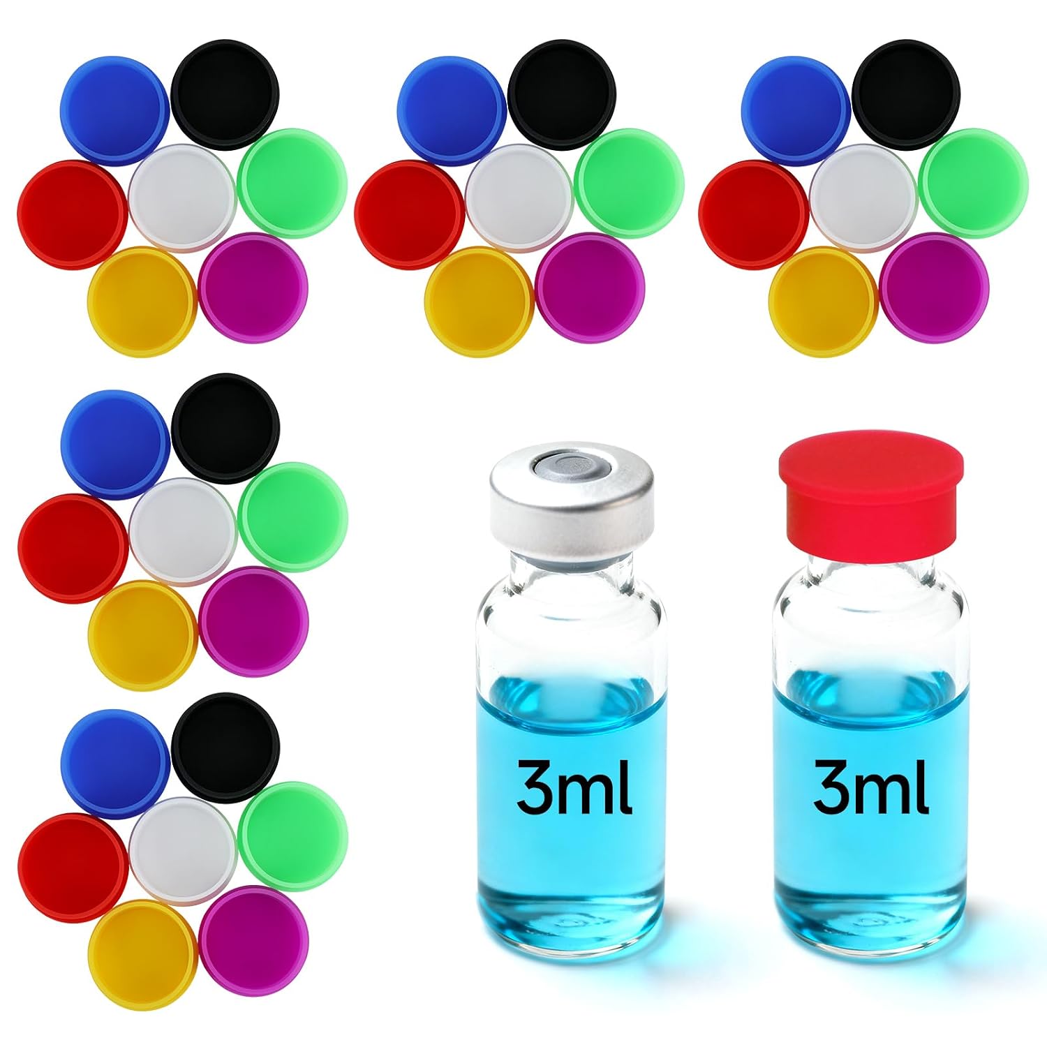 35PCS 3ml Vial Caps, Peptide Caps for 1ml 2ml 3ml 4ml Vials Peptide Storage Protective Cap, Reusable Silicone Vial Covers Fit Peptide Case for Fridge by DawnBox, Leak-Proof and Dust-Proof.