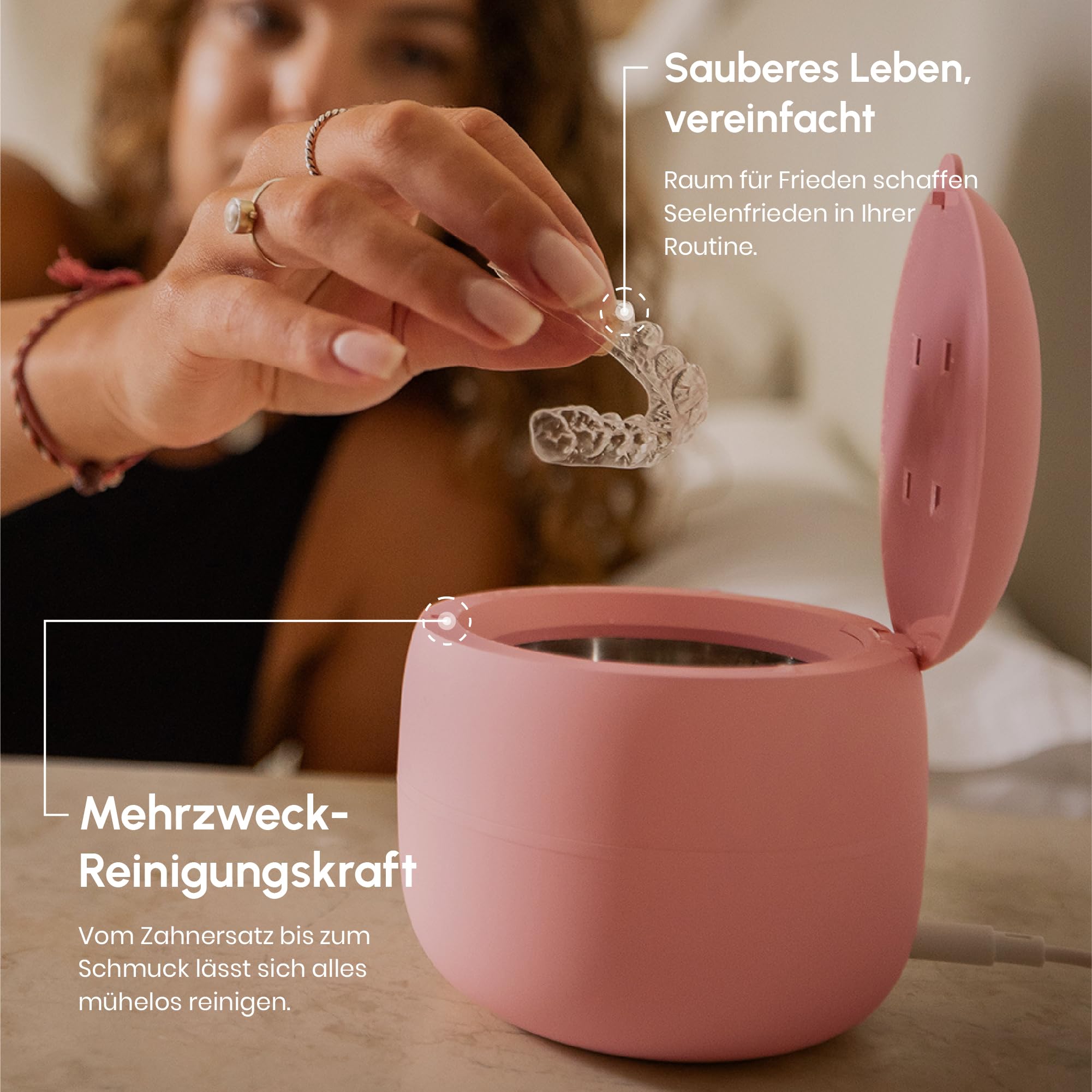 Ultraschallreinigungsgerät 42kHz für Zahnschienen, 200ML Dental Pod, Schmuck & Zahnprothesen - Leise & Hygienisch Ultraschallreiniger, Kompakt & Stilvoll Ultrasonic Cleaner mit Timer