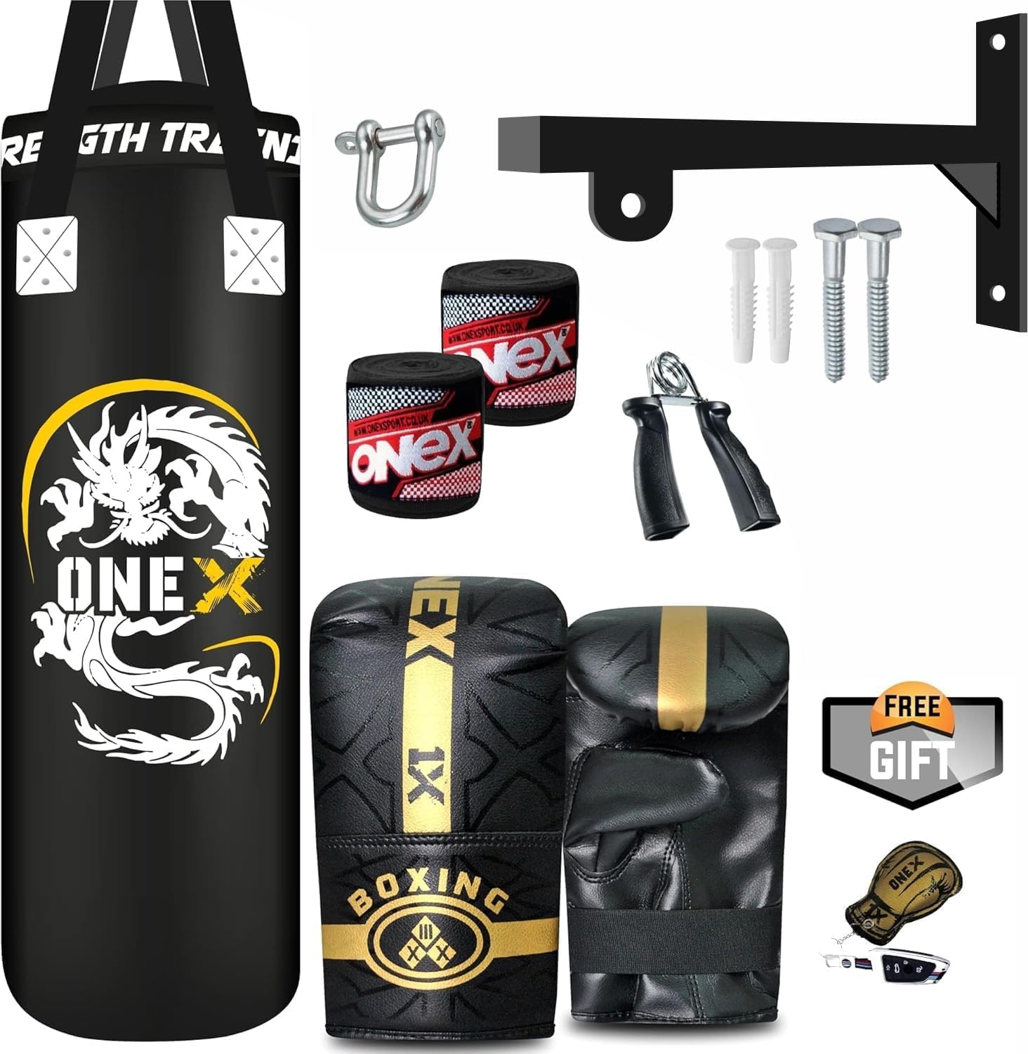 Boxing Punch Bag Filled 2ft 3ft 4ft with Hanging Straps, Wall Bracket & Boxing Gloves, Punching Bag for Boxing Training, Kickboxing, MMA, Muay Thai, Karate, BJJ, Martial Arts & Home Gym Fitness