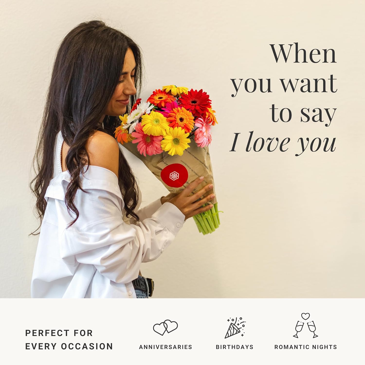 BloomsyBox: 15 Stems Multicolored Gerbera Daisy Bouquet, Durable, Hand Tied, Responsibly Sourced, Farm Fresh Flower Bouquet : Perfect for Weddings, Birthdays and Anniversaries : Vase Not Included