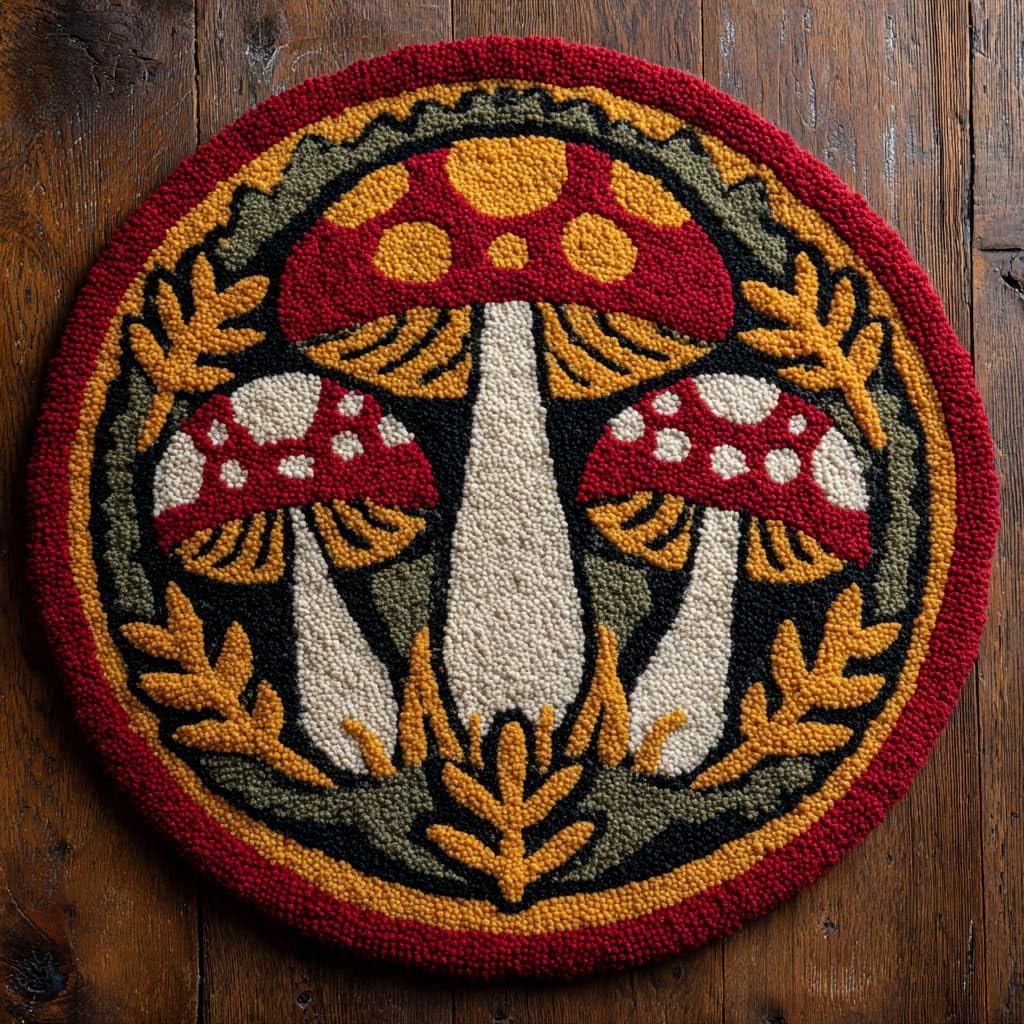 AMBATTERY DIY Latch Hook Rug Kit for Aldult,Red Mushrooms