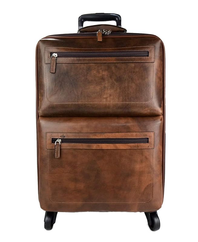 Leather suitcase travel bag weekender overnight leather bag with wheels