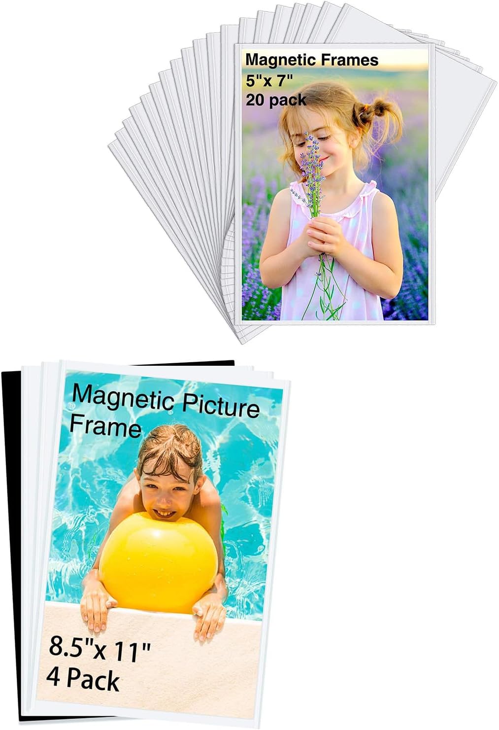 HIIMIEI Magnetic Photo Frames for Refrigerator 5x7 Inches, 20 Pack, No Sratched Fridge Magnets Picture Frame Photo Sleeves Protected by Removable Film
