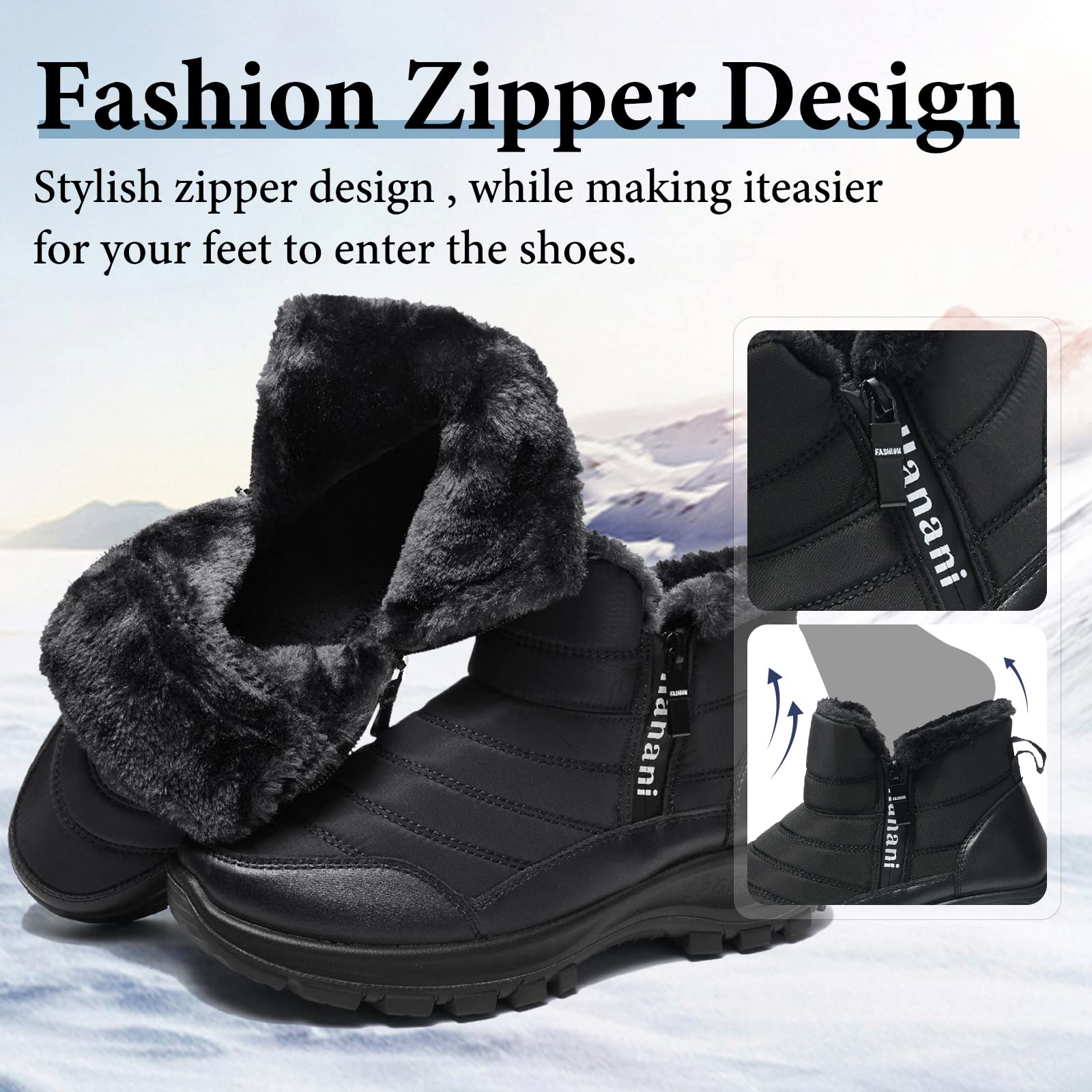 Stivali da Neve Scarpe Uomo Invernali Stivaletti Cerniera Outdoor Impermeabili Foderato in Pelliccia Caldi Impermeabile Scarponi Trekking Scarpe Comodo