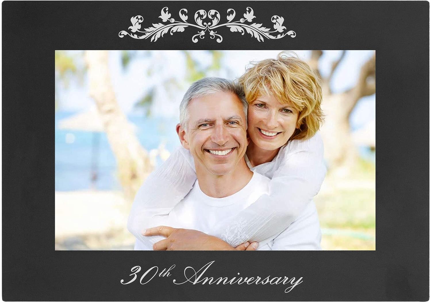 CustomGiftsNow 30th Anniversary - Laser Engraved Anodized Aluminum Hanging/Tabletop Wedding Photo Picture Frame