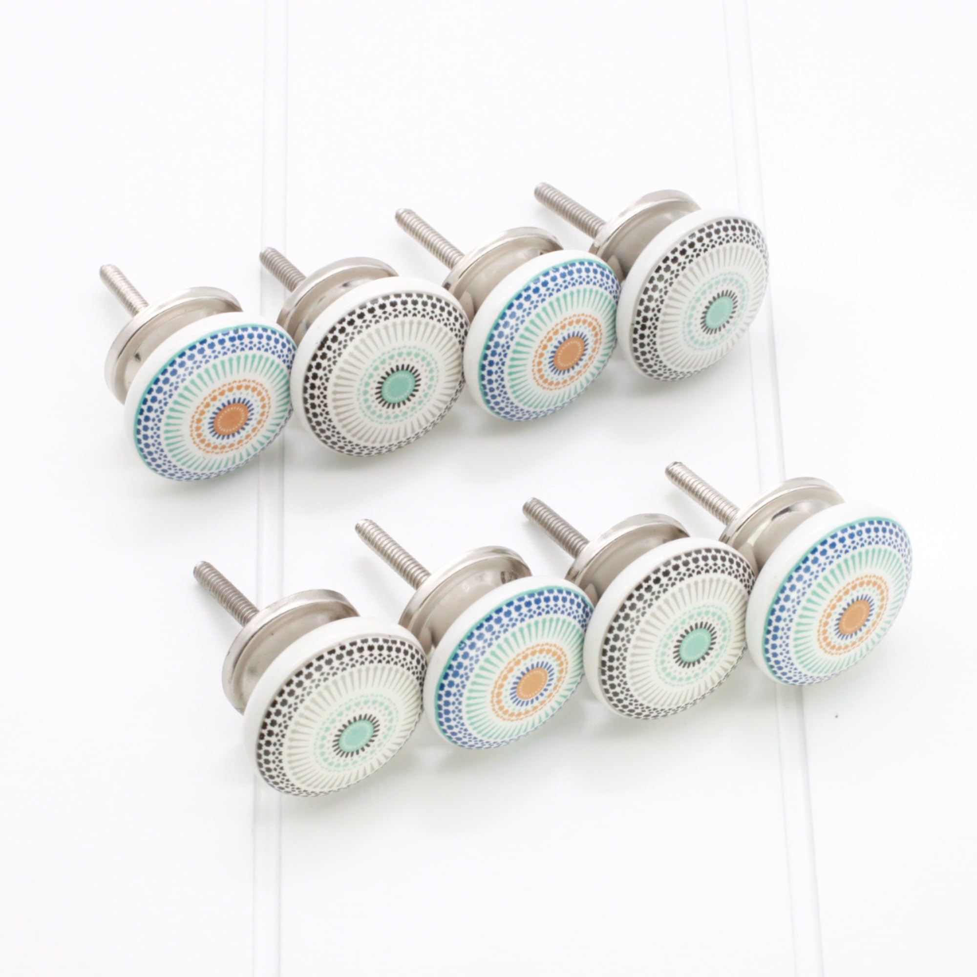 Infinity Decor Pack of 8 Mandala Colourful Ceramic Cupboard Knobs - 40mm Modern Pull Handles for Chest Drawers Wardrobe, Cabinet Door - Image 3